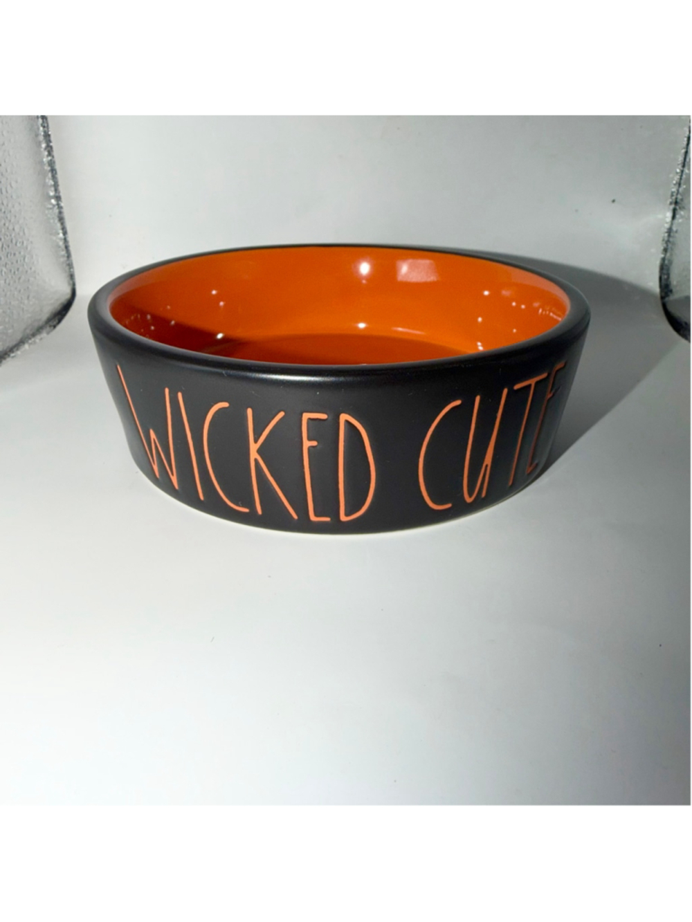 NWOT Rae Dunn WICKED CUTE Black Orange Halloween Pet Dish Cat Dog Ceramic Bowl